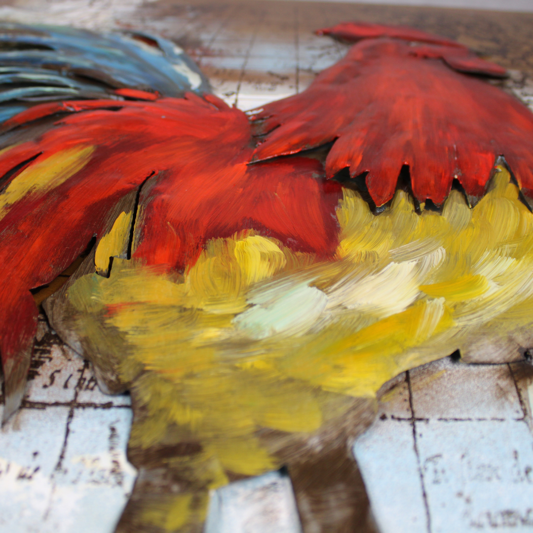 3D Schilderij Metaal - De haan – 80x80cm