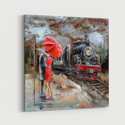 3D Schilderij Metaal - Black train – 100x100cm