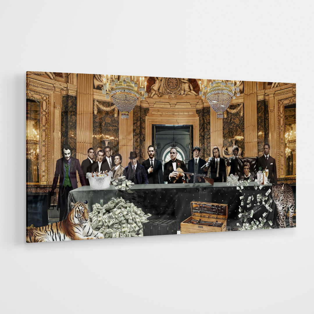 Strass Glasschilderij - Gangsters Reunited Gold - 80x160cm