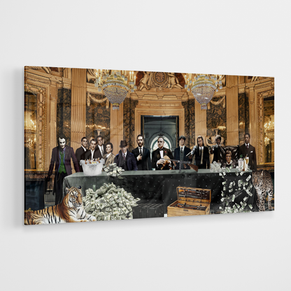 Strass Glasschilderij - Gangsters Reunited Gold - 80x160cm