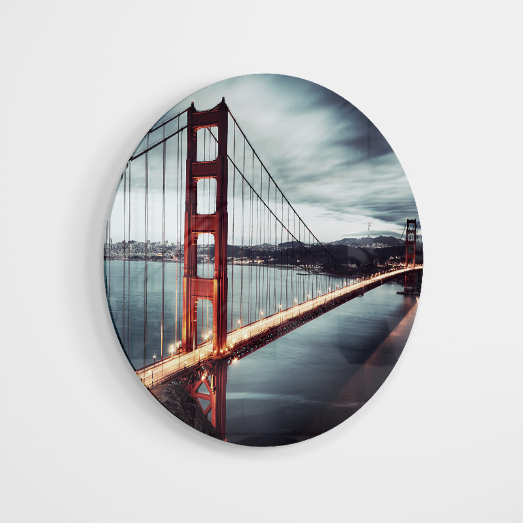 Glasschilderij - Golden gate - 100cm rond