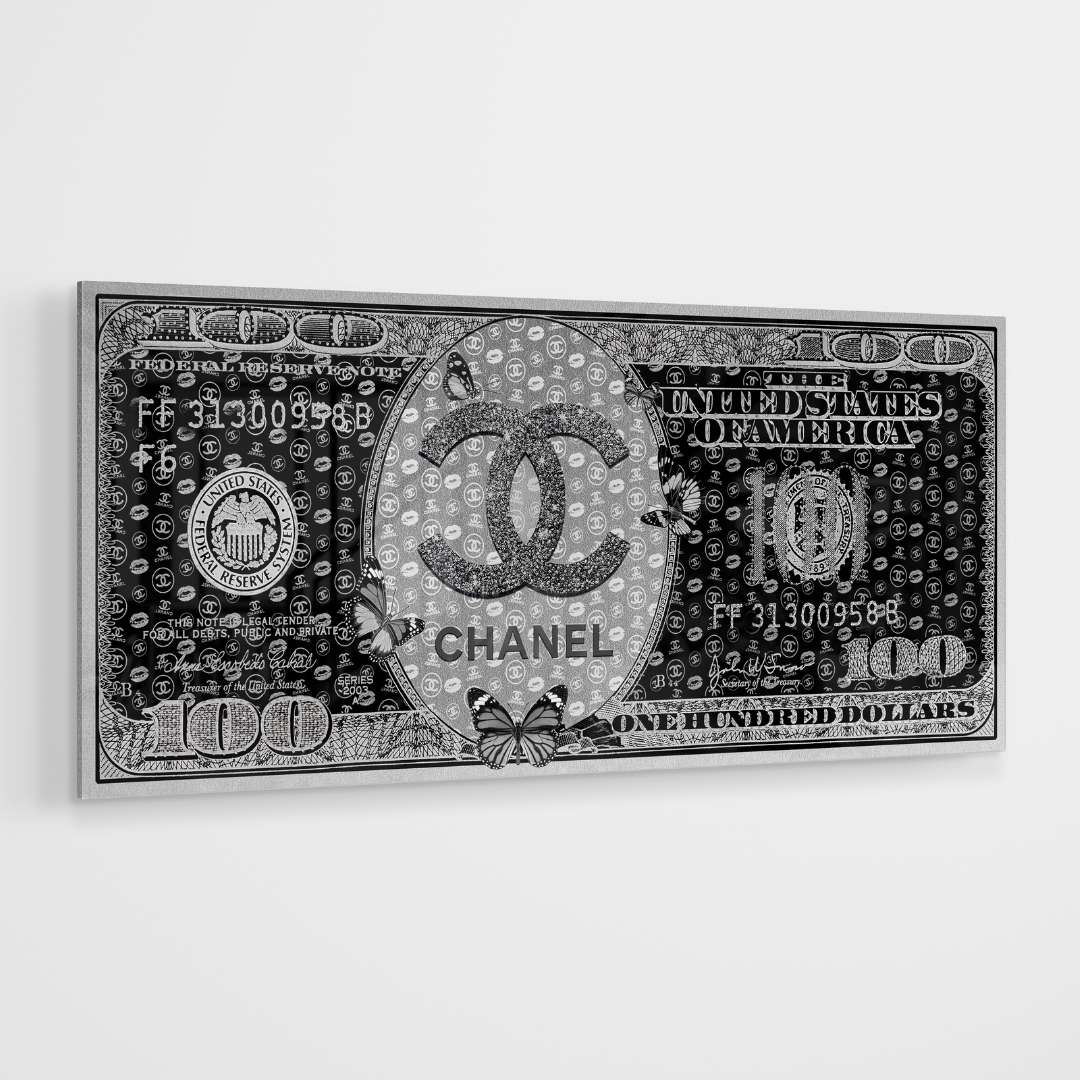 Strass Glasschilderij - Chanel Dollar Bill - 70x160cm