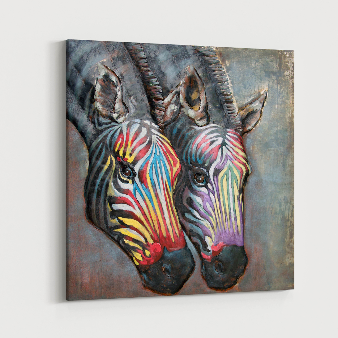 3D Schilderij Metaal - Zebras – 100x100cm