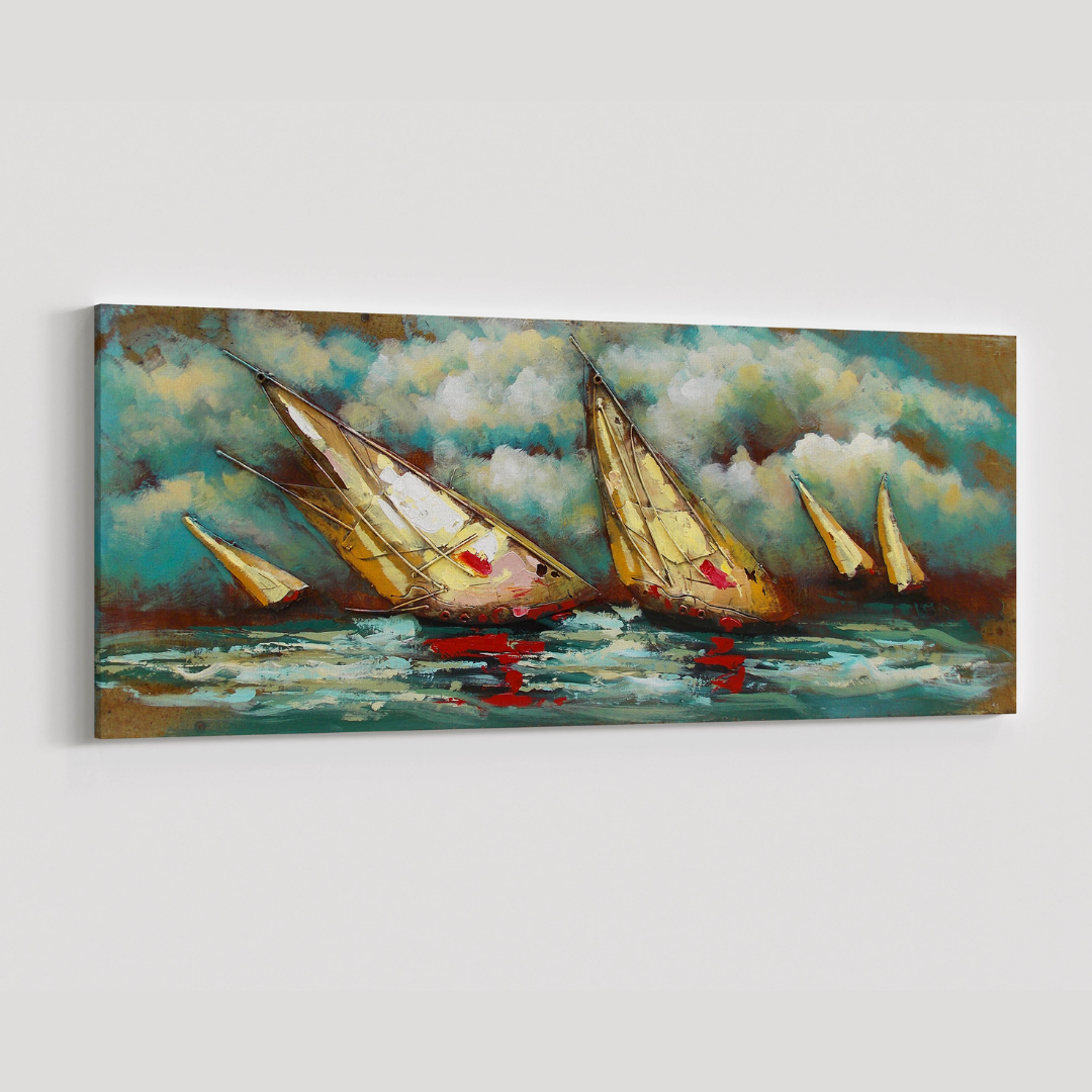 3D Schilderij Metaal - Zeil boten – 60x150cm