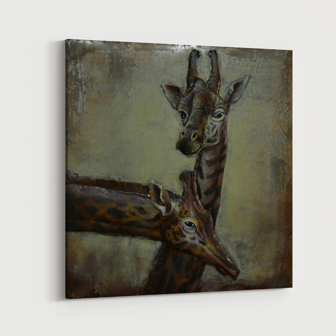 3D Schilderij Metaal - Giraffen – 100x100cm