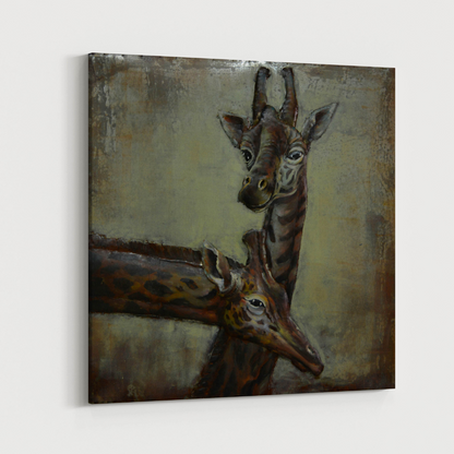 3D Schilderij Metaal - Giraffen – 100x100cm