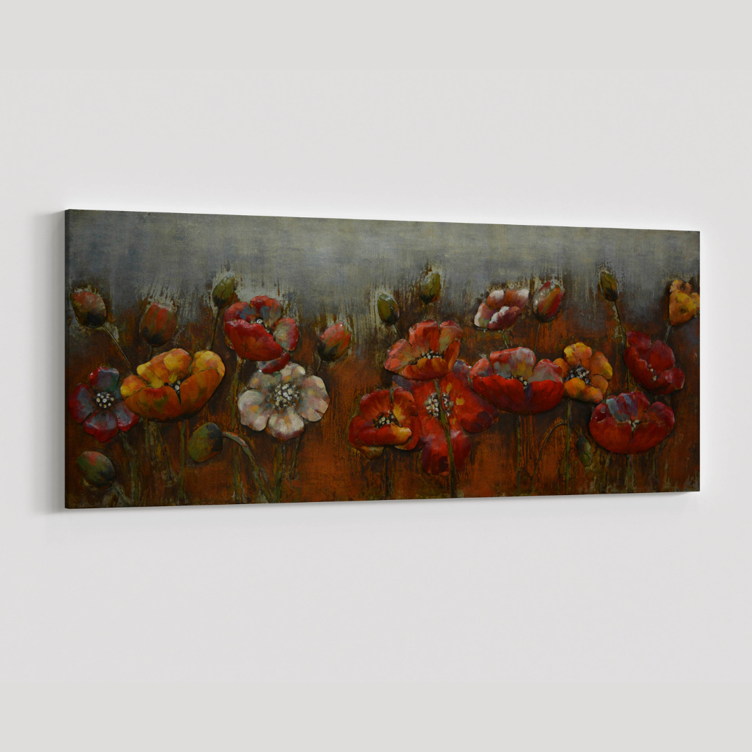 3D Schilderij Metaal - Klaprozen – 60x150cm