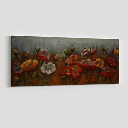 3D Schilderij Metaal - Klaprozen – 60x150cm