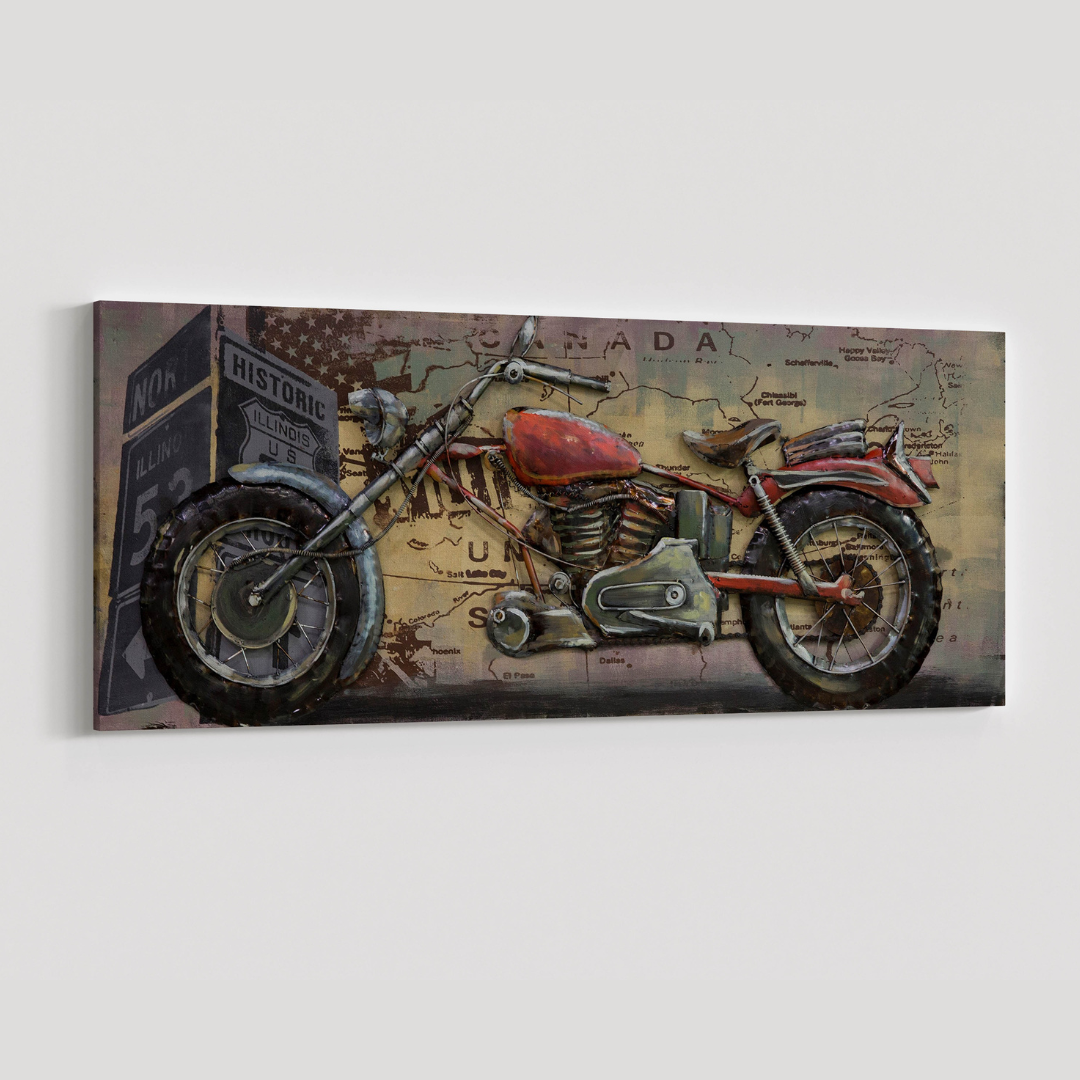 3D Schilderij Metaal - Motorcycle – 60x150cm
