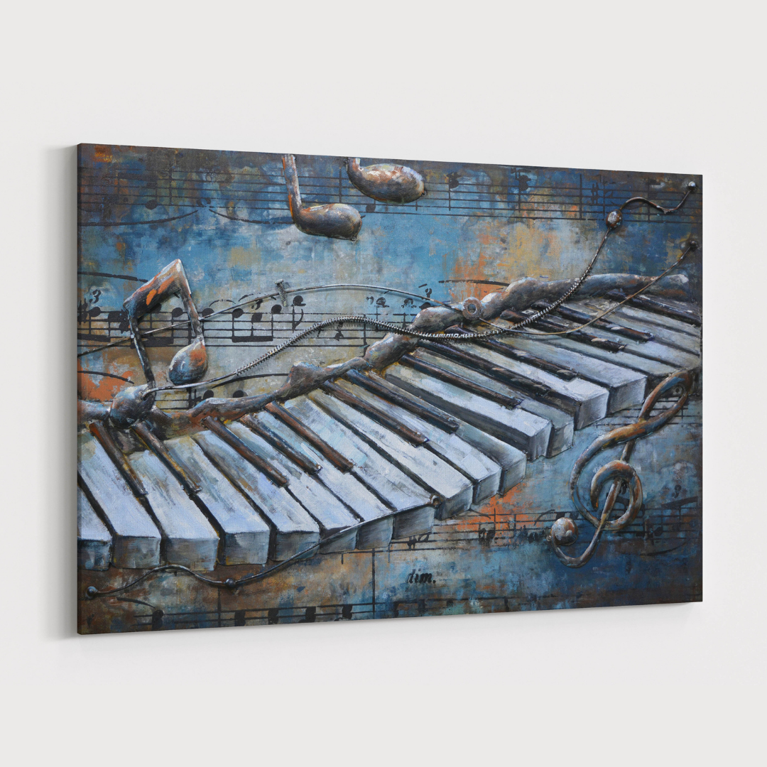 3D Schilderij Metaal - Piano – 120x80cm