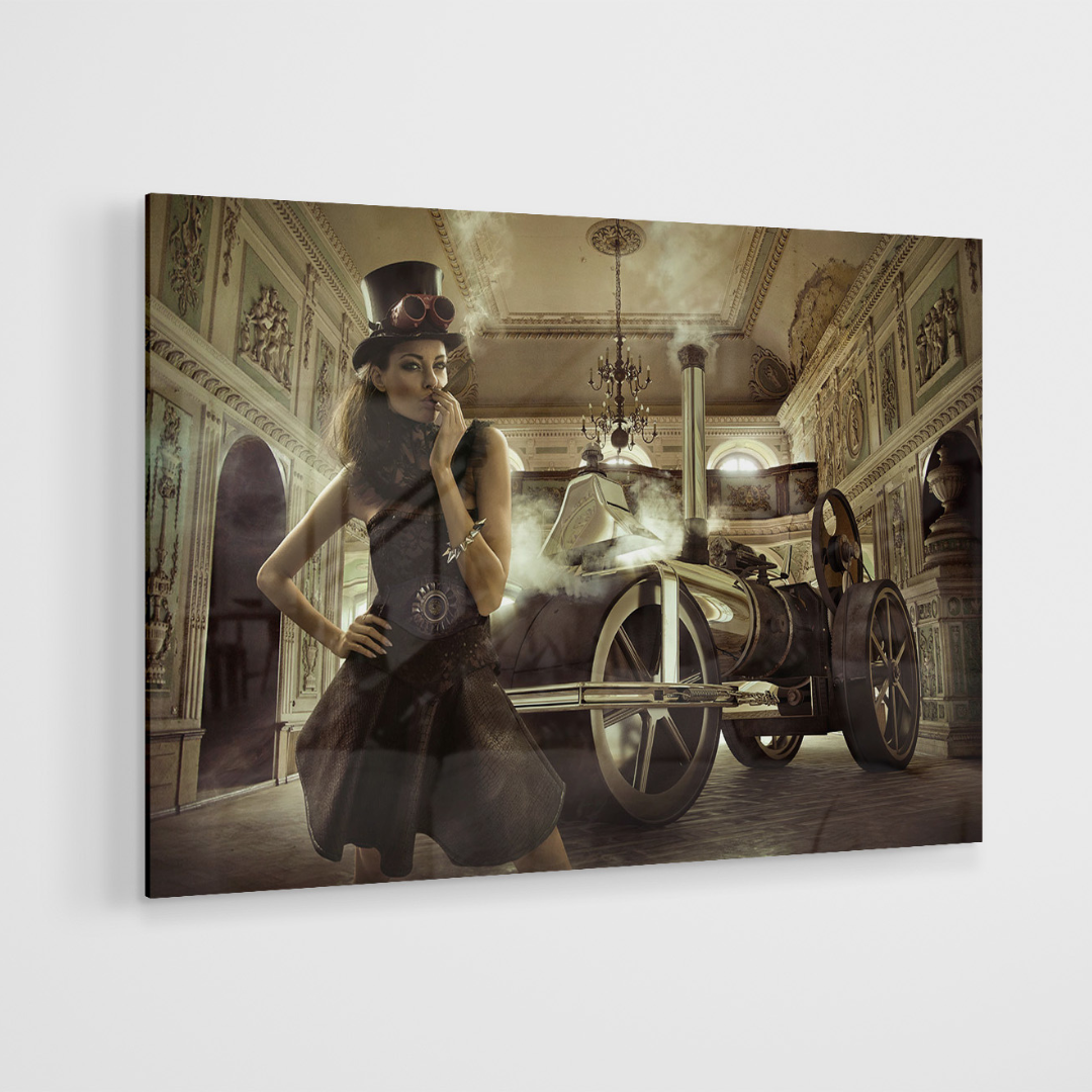 Glasschilderij - Lady in Paris - 120x80cm