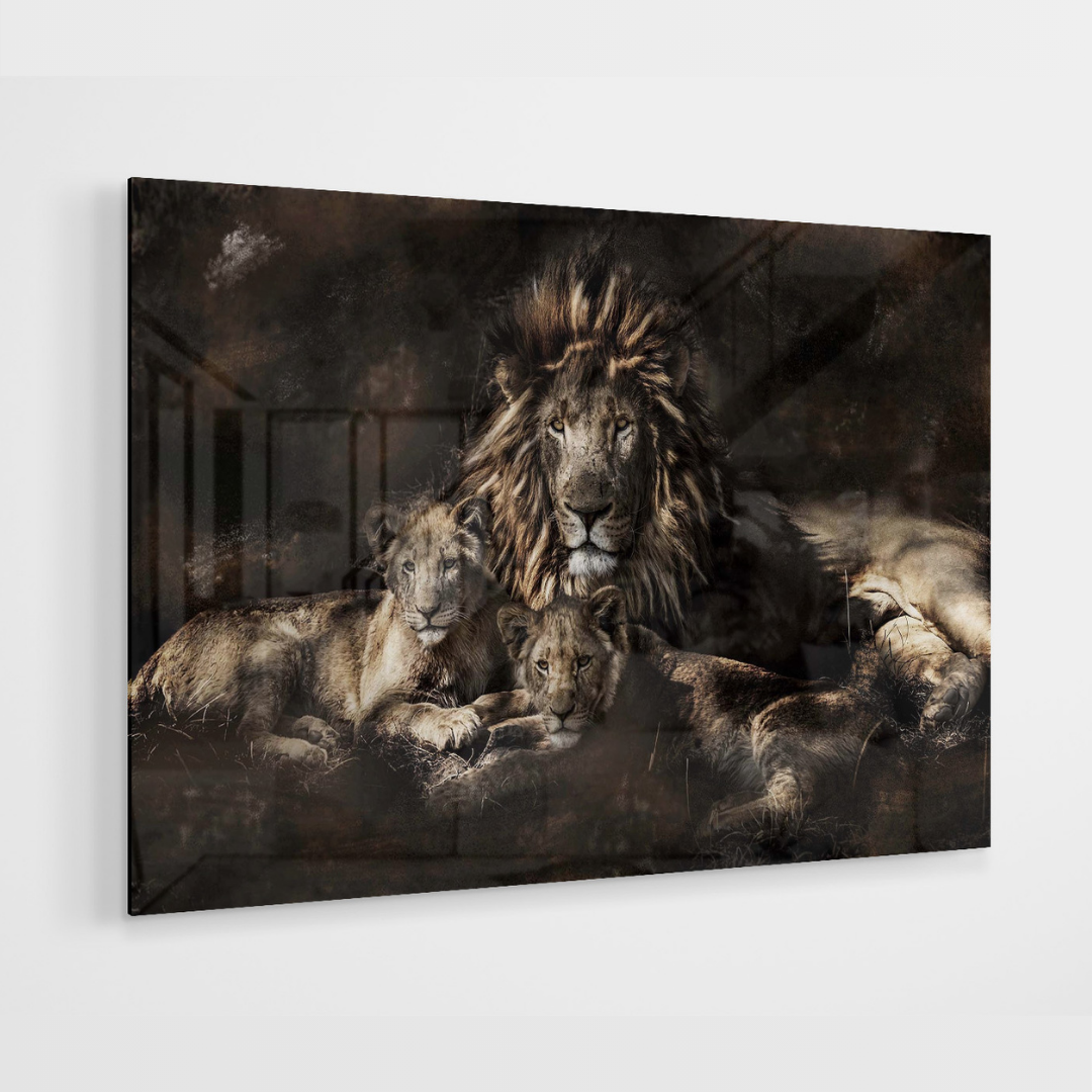 Glasschilderij – Lion Family – 120x80cm