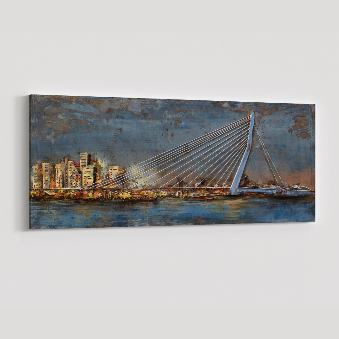 3D Schilderij Metaal - Erasmusbrug – 60x150cm