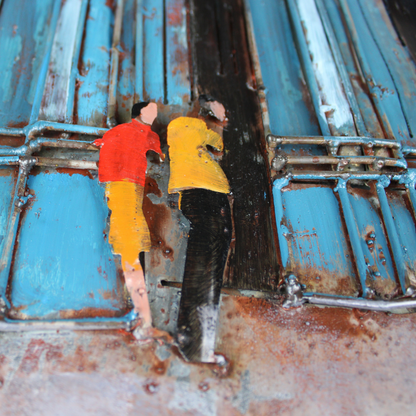 3D Schilderij Metaal - A blue car – 120x80cm