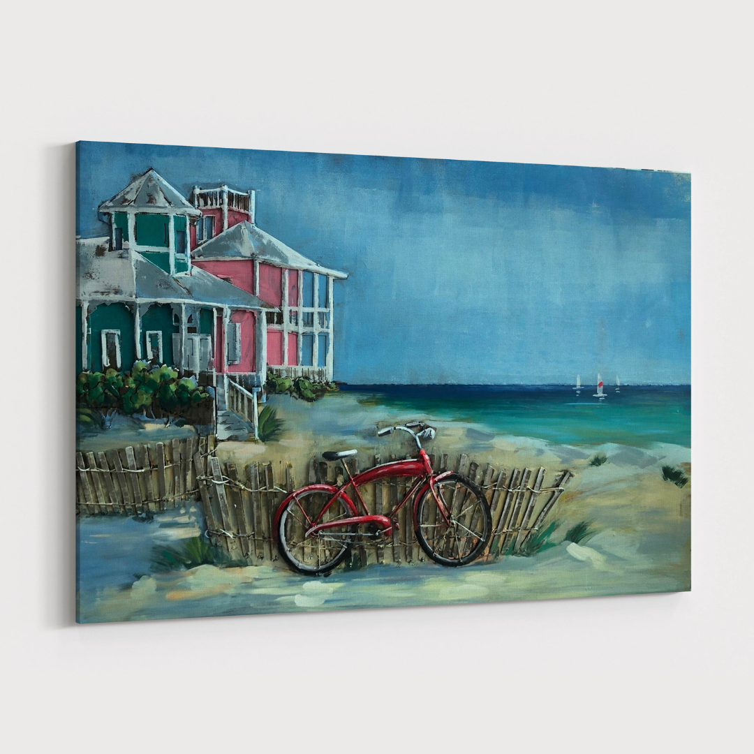 3D Schilderij Metaal - Cycle on the beach – 120x80cm