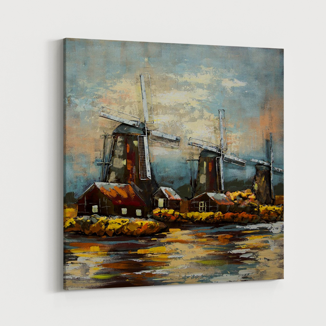 3D Schilderij Metaal - Hollandse molens – 100x100cm