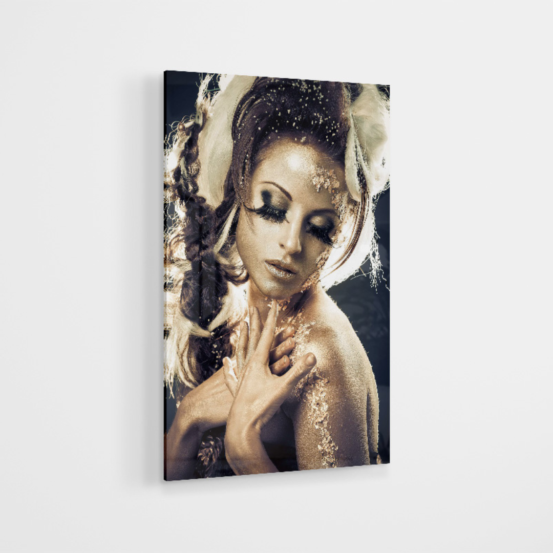 Glasschilderij - Gold hair - 80x120cm
