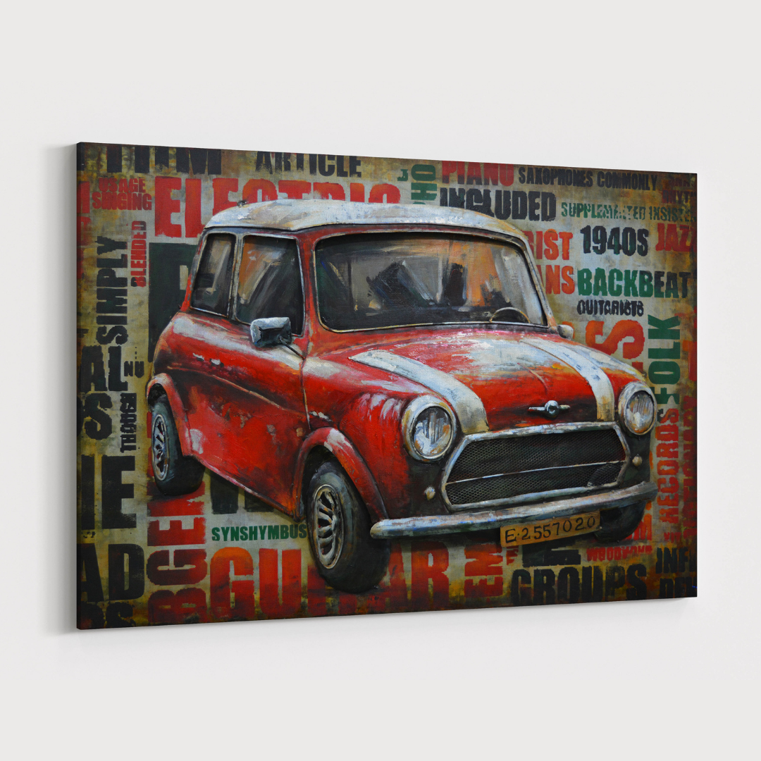 3D Schilderij Metaal - Mini cooper – 120x80cm