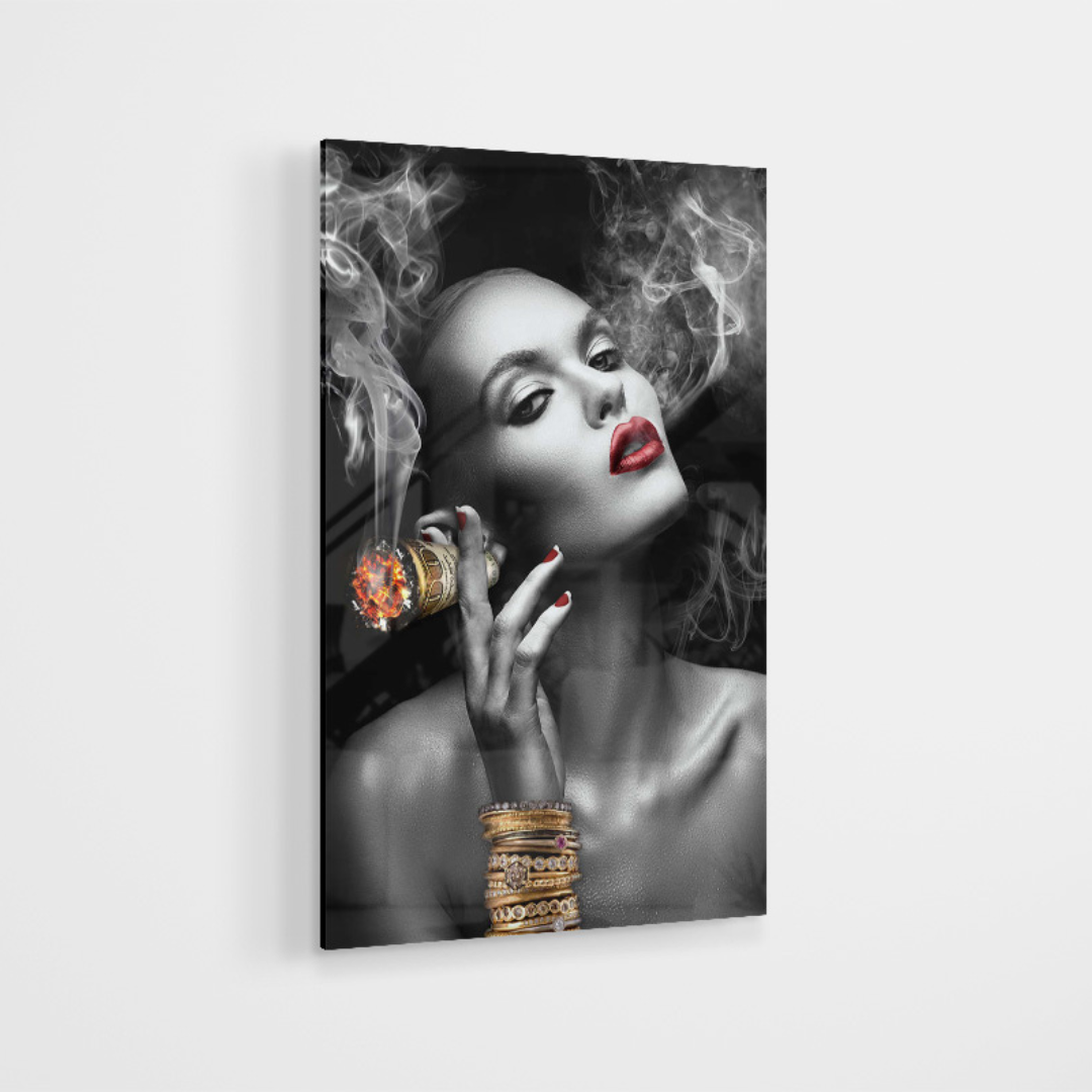 Glasschilderij - Smoking woman - 80x120cm