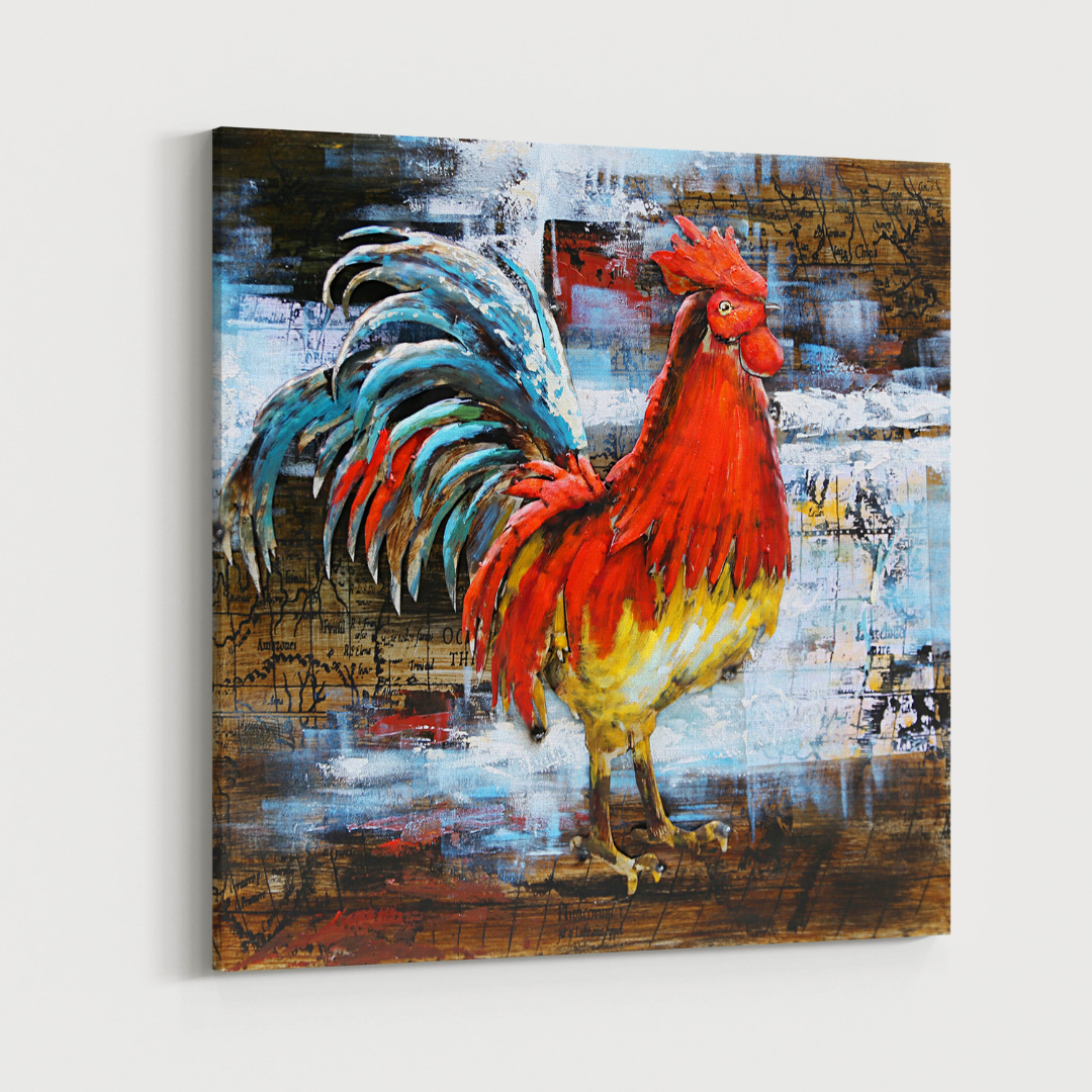 3D Schilderij Metaal - De haan – 80x80cm
