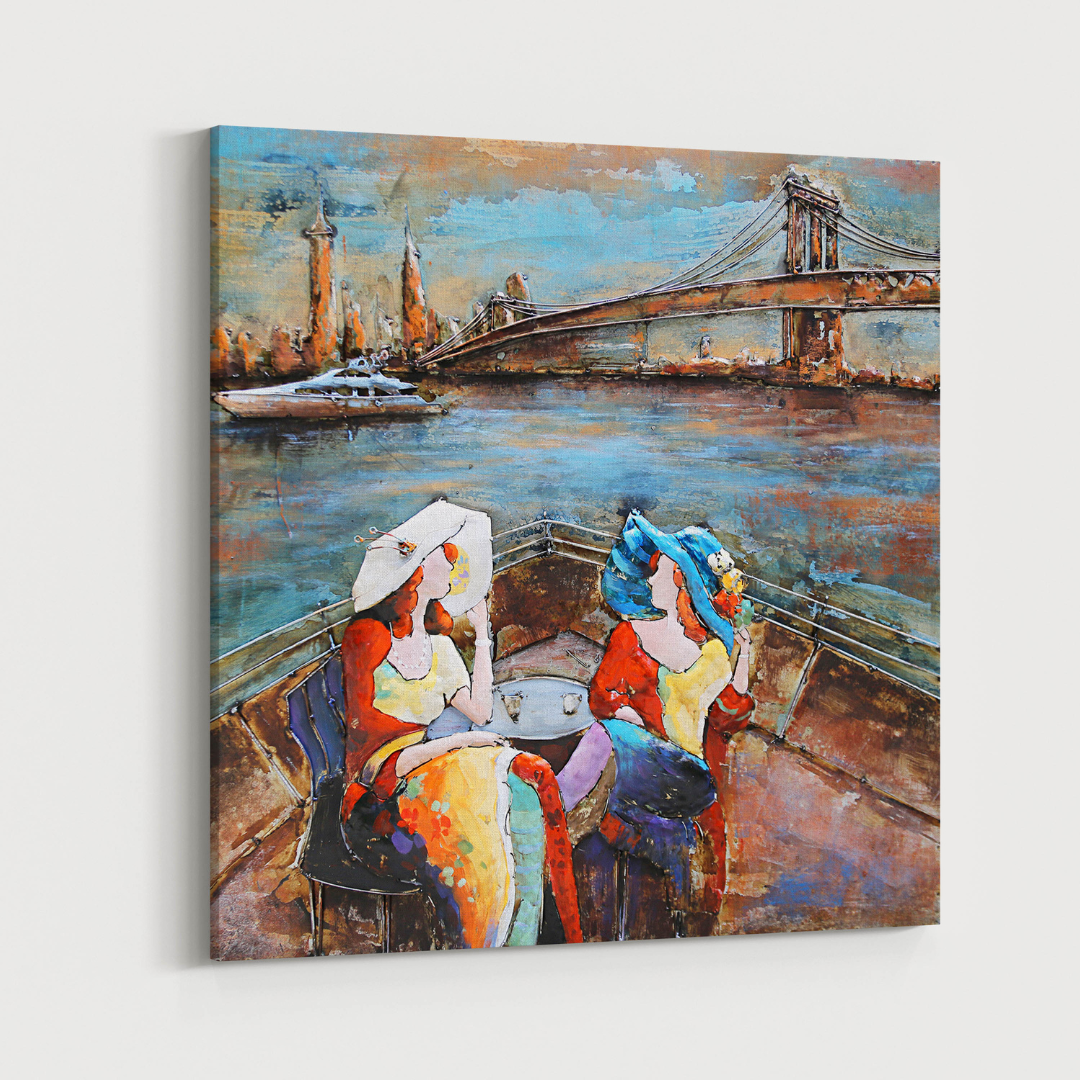 3D Schilderij Metaal - Two women – 100x100cm