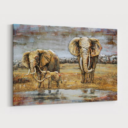 3D Schilderij Metaal - Elephant family – 120x80cm