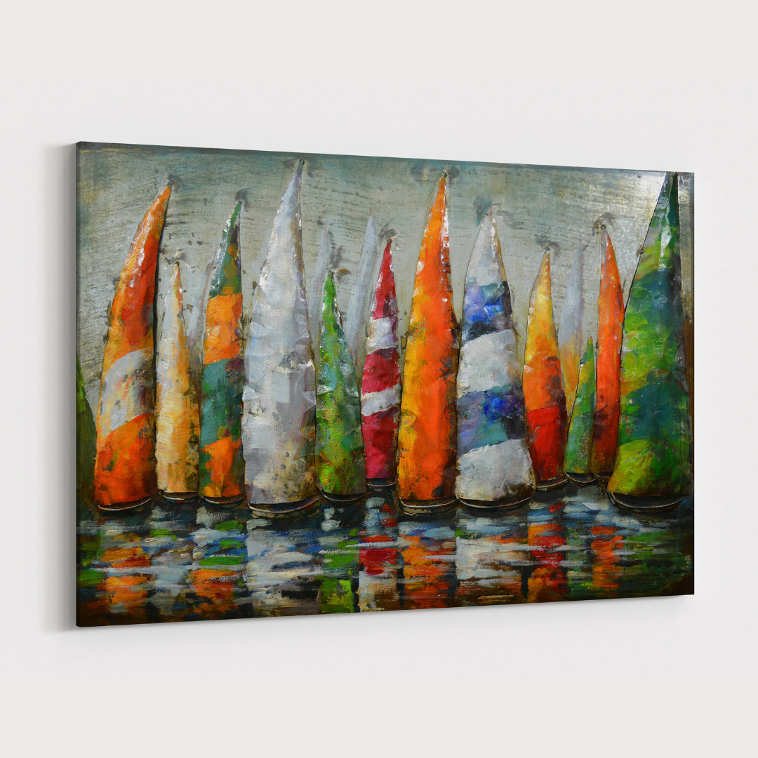 3D Schilderij Metaal - De zeil bootjes – 120x80cm