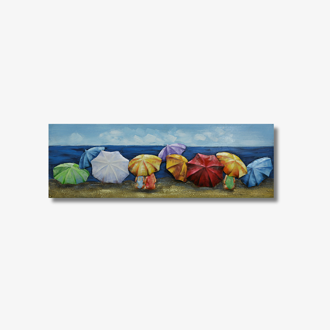 3D Schilderij Metaal - Parasols op het strand - 30x90cm