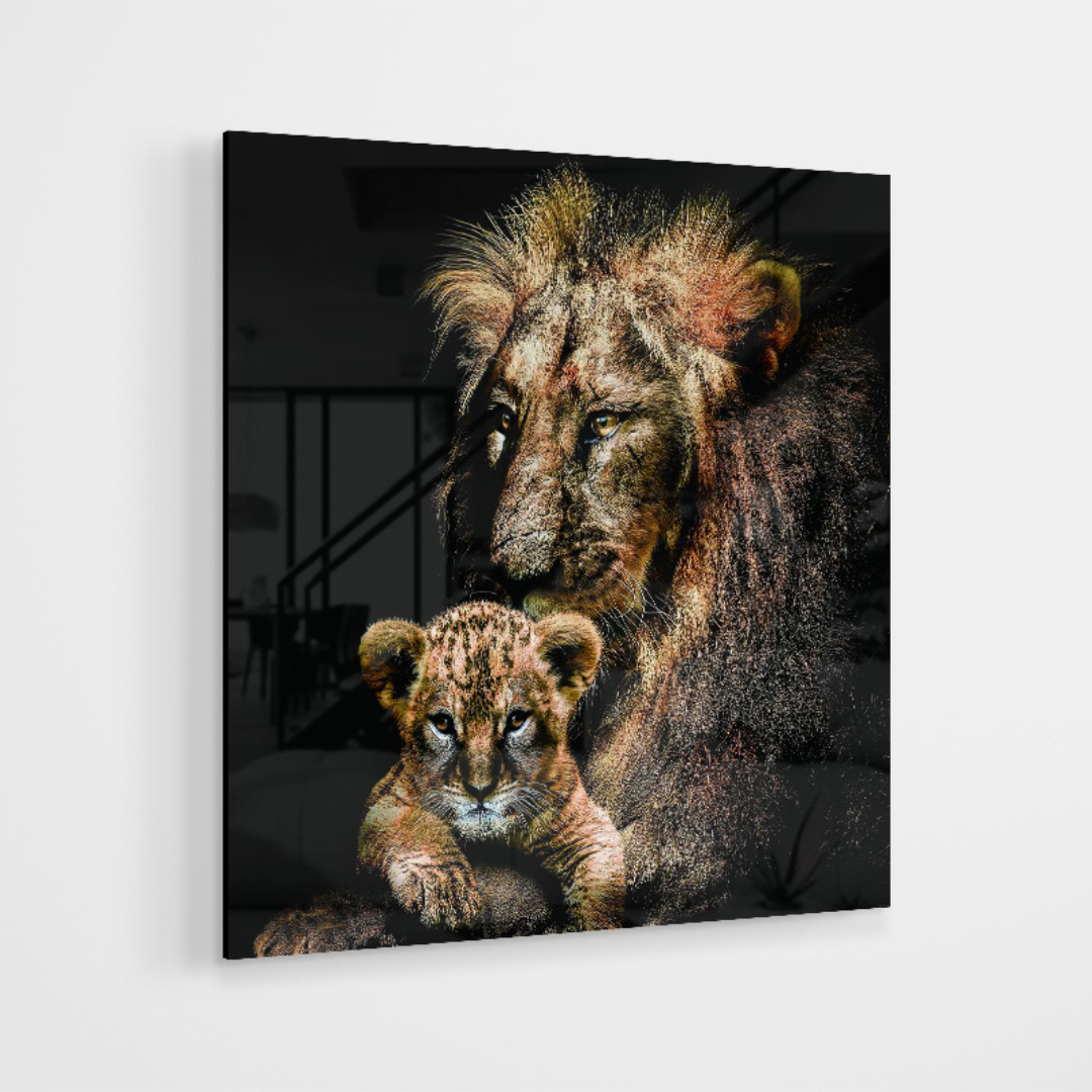 Glasschilderij - Lion family - 80x80cm