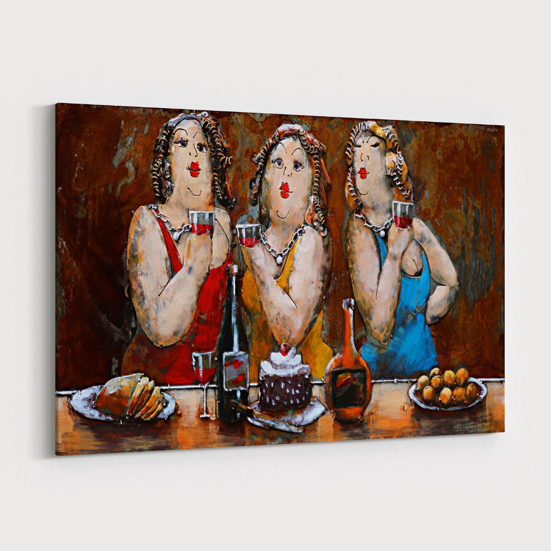 3D Schilderij Metaal - Dikke dames – 120x80cm