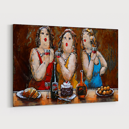 3D Schilderij Metaal - Dikke dames – 120x80cm