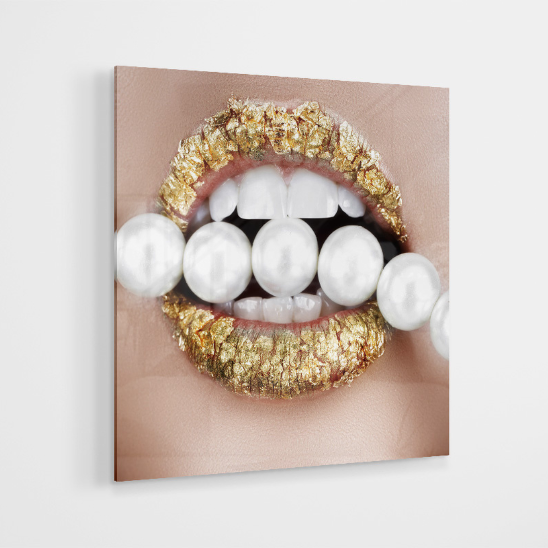 Glasschilderij - Pearls Gold - 80x80cm