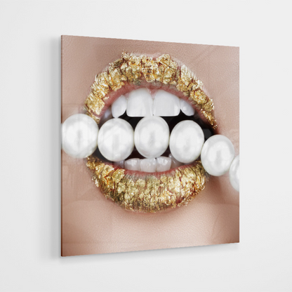 Glasschilderij - Pearls Gold - 80x80cm