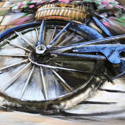 3D Schilderij Metaal - Bicycle with flowers – 100x100cm