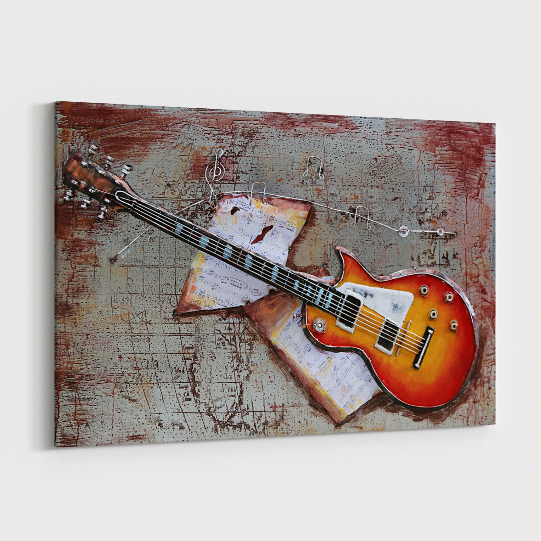 3D Schilderij Metaal - Gitaar – 120x80cm