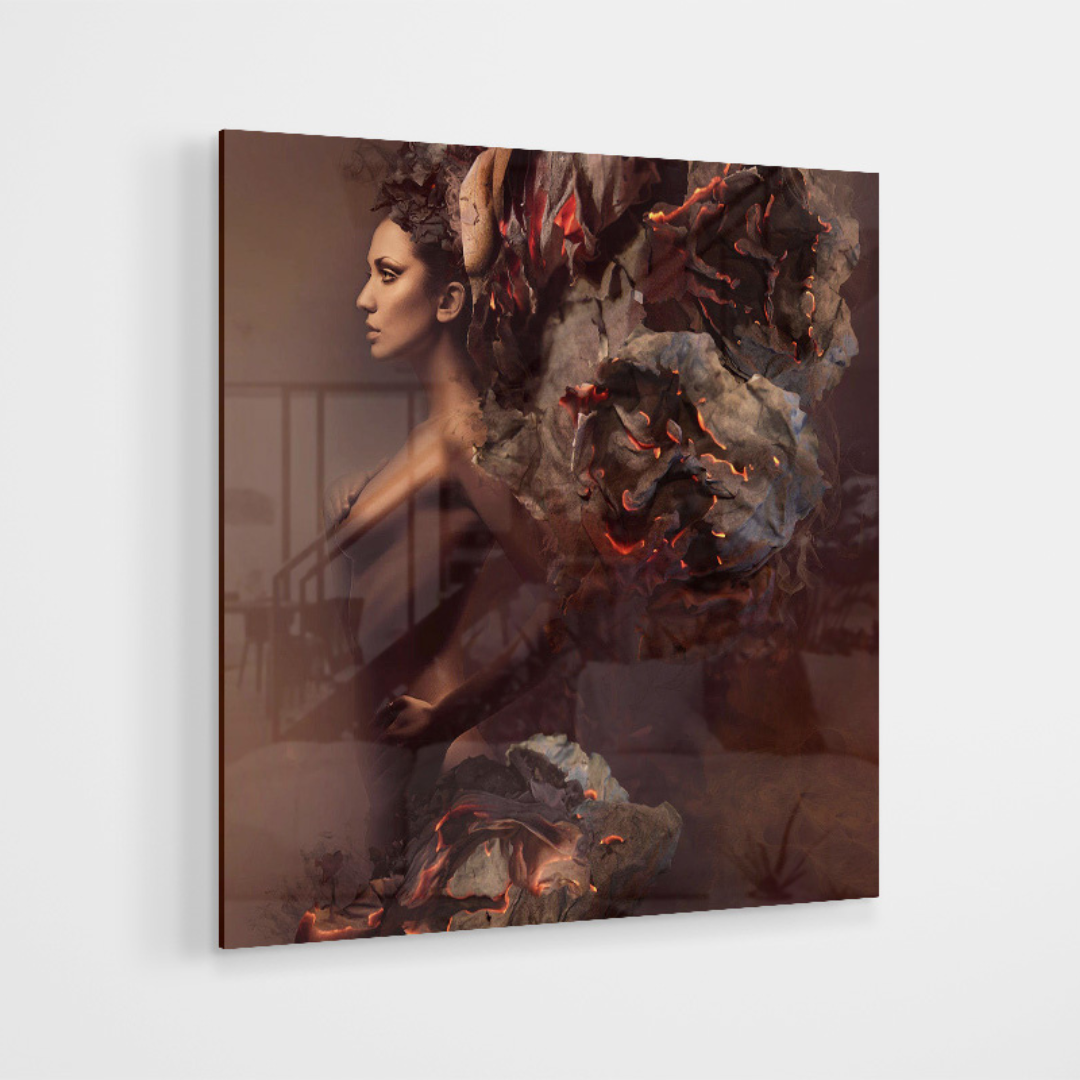 Glasschilderij - Burning paper - 80x80cm