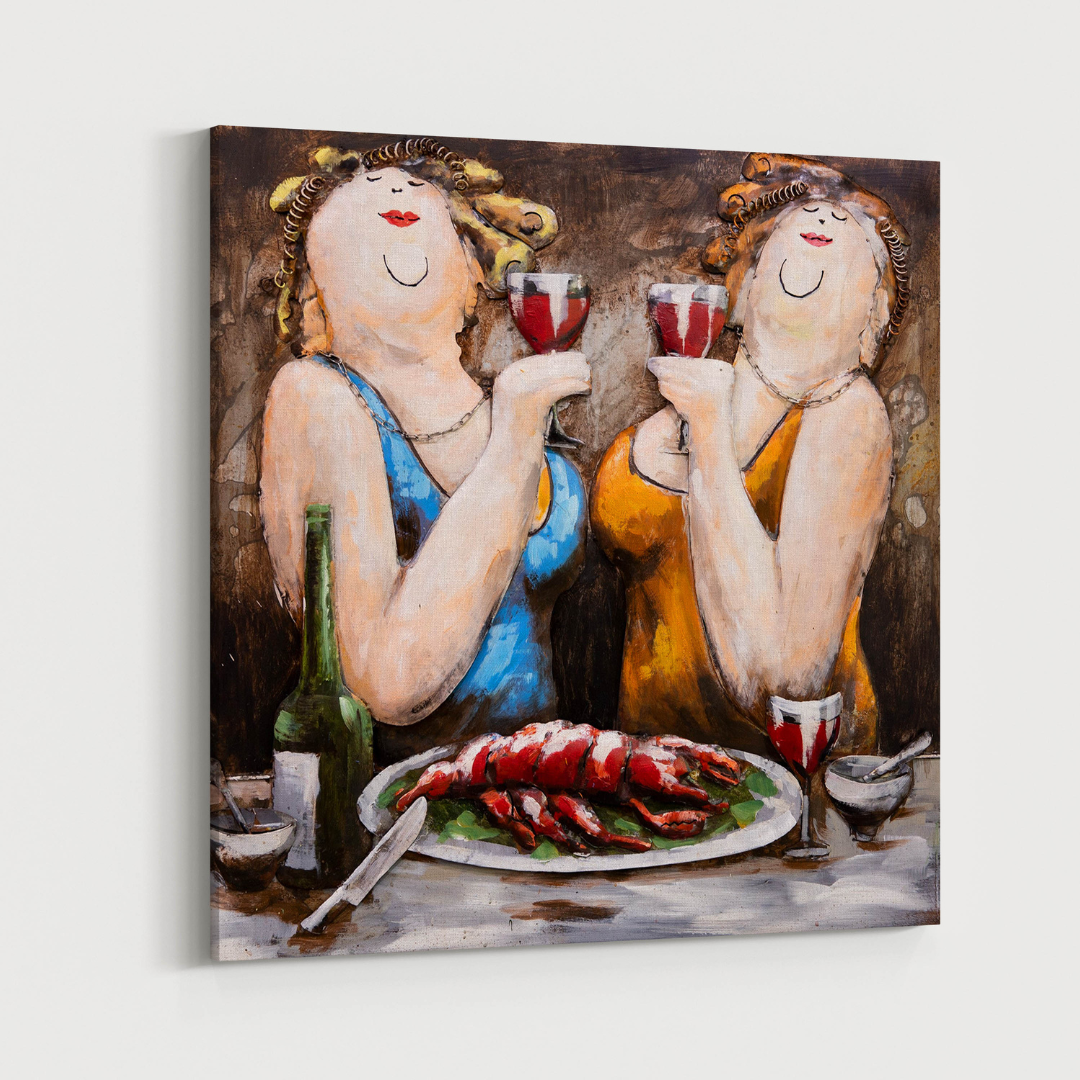 3D Schilderij Metaal - Dikke dames –  80x80cm