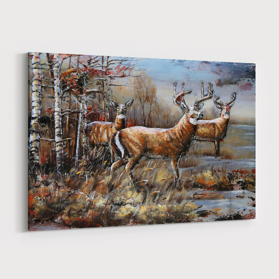 3D Schilderij Metaal - Herten – 120x80cm