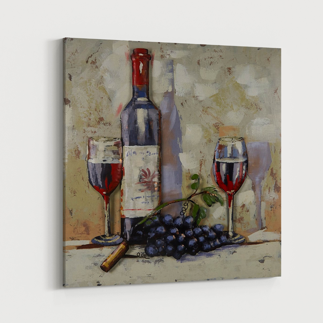 3D Schilderij Metaal - Red wine –  80x80cm