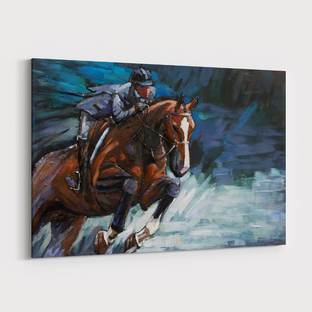 3D Schilderij Metaal - Horse racing – 120x80cm