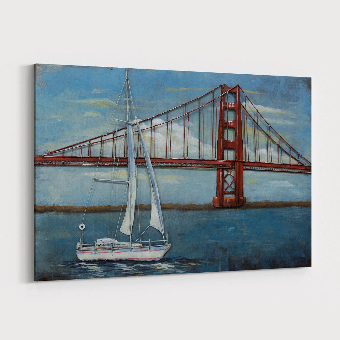 3D Schilderij Metaal - Golden gate bridge – 120x80cm