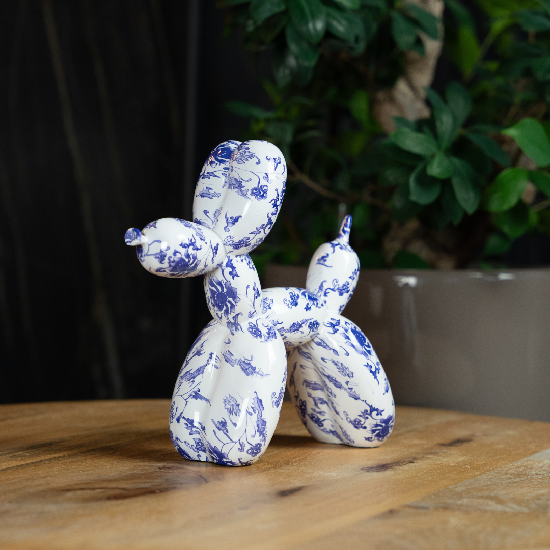 Ballonhond - Delfts blauw - Polystone beeldje