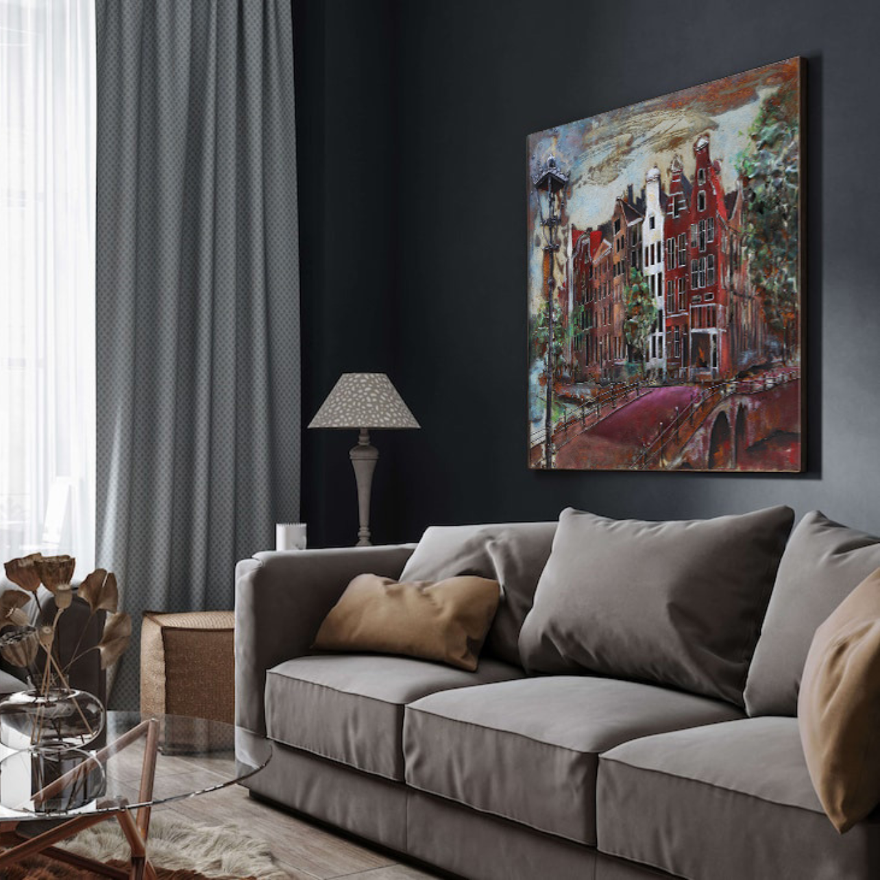 3D Schilderij Metaal - Amsterdam bridge - 100x100cm