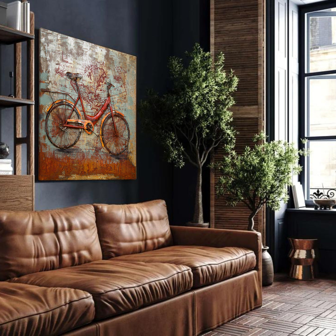 3D Schilderij Metaal - De fiets – 100x100cm