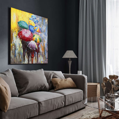 3D Schilderij Metaal - Multicoloured umbrellas – 100x100cm