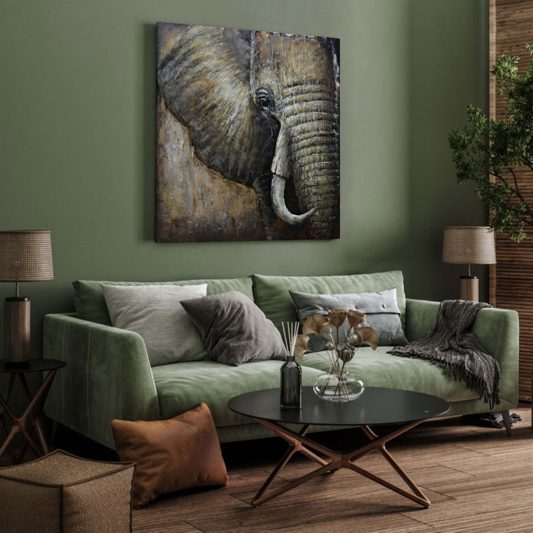 3D Schilderij Metaal - Big elephant – 100x100cm