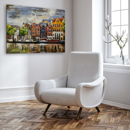 3D Schilderij Metaal - Amsterdamse grachten – 120x80cm