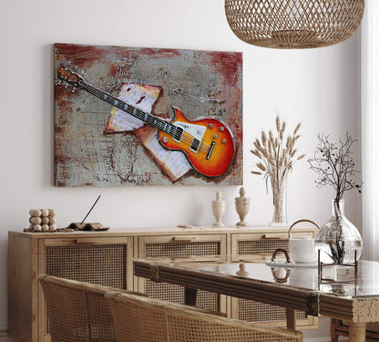 3D Schilderij Metaal - Gitaar – 120x80cm