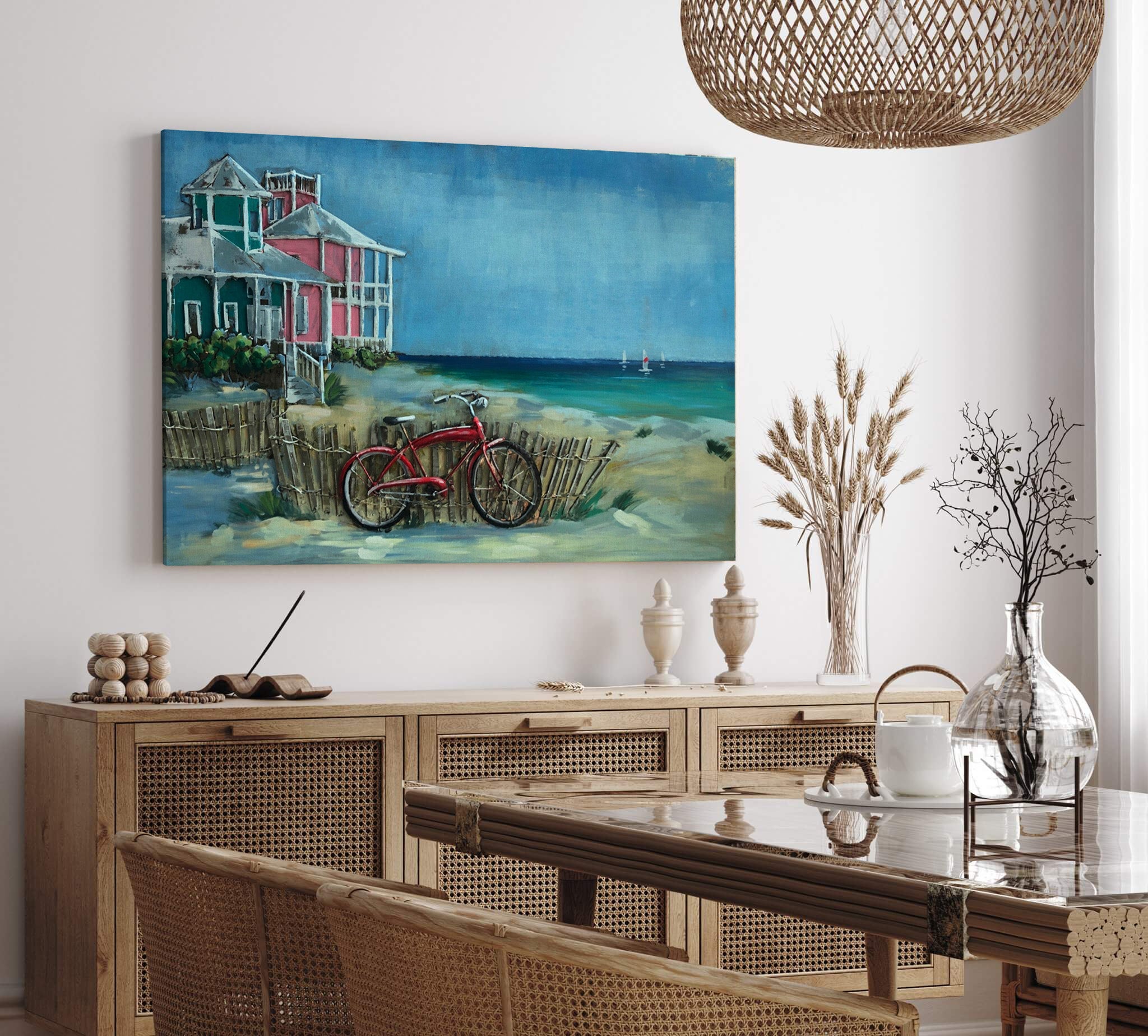 3D Schilderij Metaal - Cycle on the beach – 120x80cm