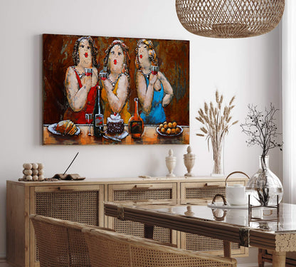 3D Schilderij Metaal - Dikke dames – 120x80cm